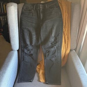 American Eagle Outfitters Black Distressed Mom Jeans